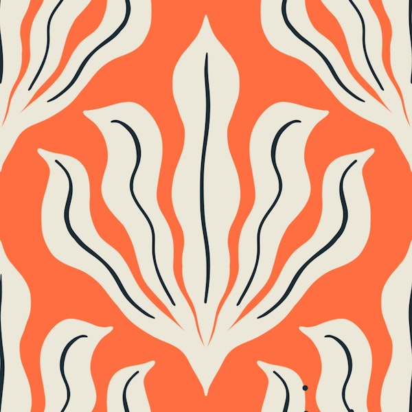 Wavy Leaves Damask Orange Cream Black