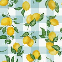 Lemons Gouache 2 Pastel Blue gingham wallpaper