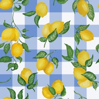 Lemons Gouache 5 Dark Pastel Blue gingham tapete