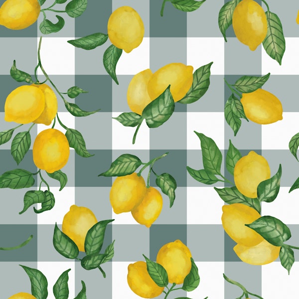Lemons Gouache 9 Grey Metal Saurus gingham