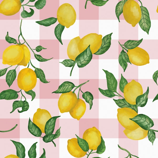 Lemons Gouache 12 Pastel Pink pink gingham