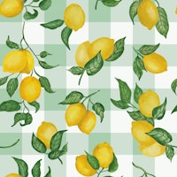 Lemons Gouache 16 Pastel Mint Green gingham wallpaper