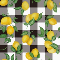 Lemons Gouache 18 Black Chocolate gingham wallpaper