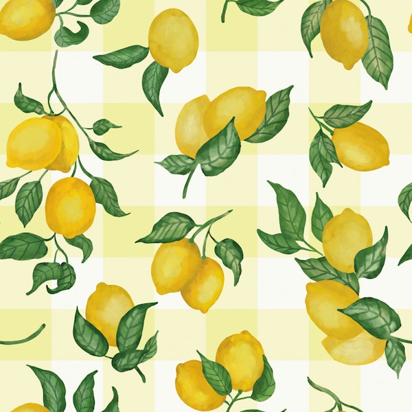 Lemons Gouache 22 Pastel Lemon gingham