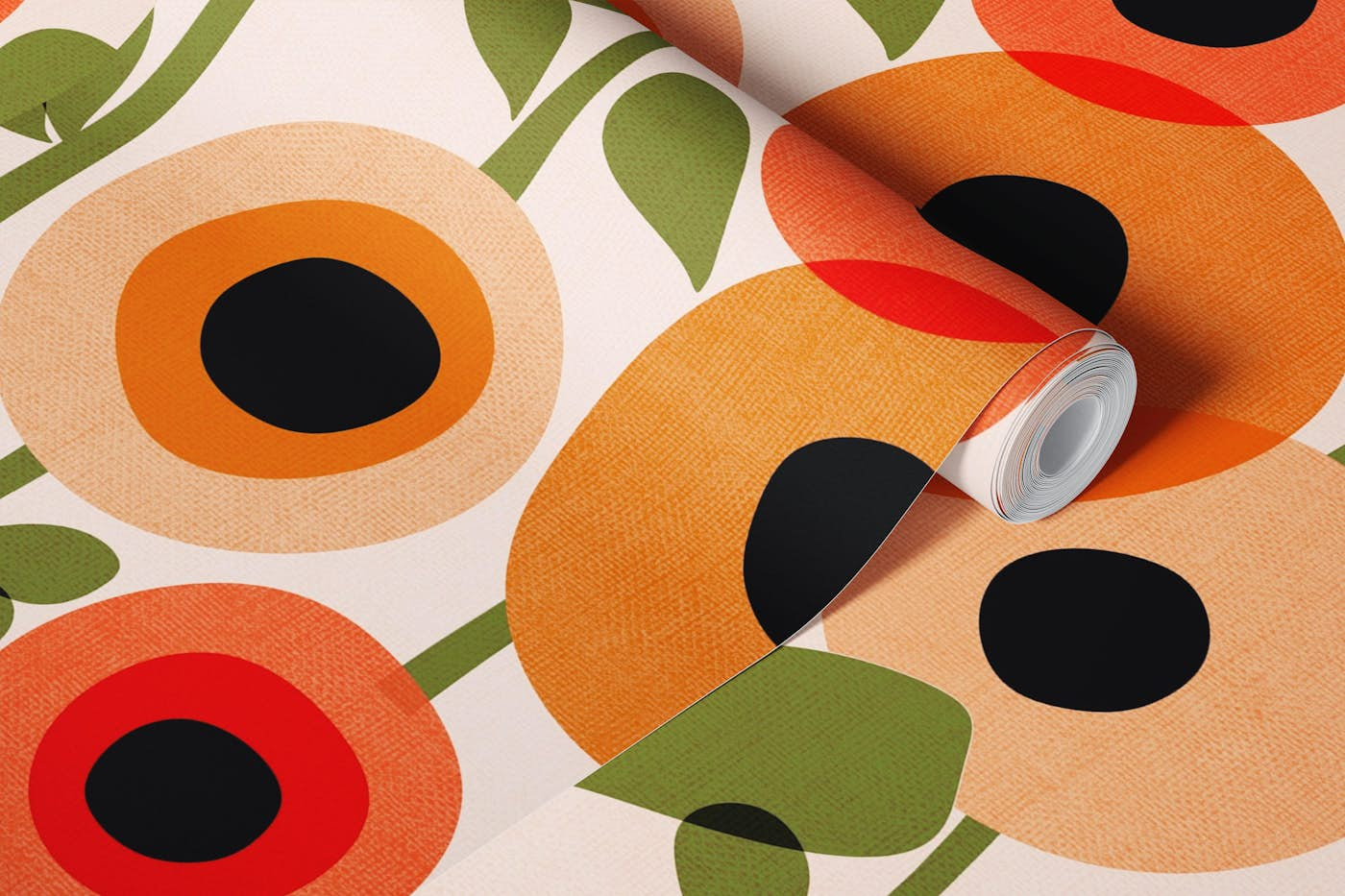 Mid Century Poppy Abstract wallpaper roll