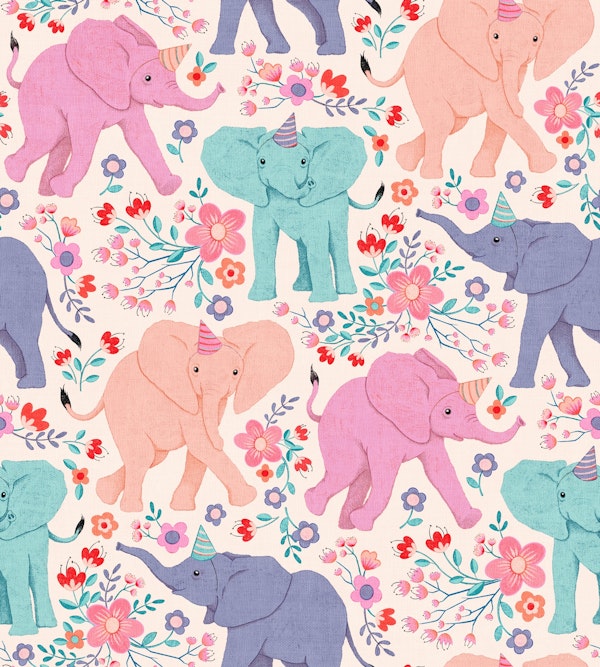 Party Elephants in Whimsical Wildflowers