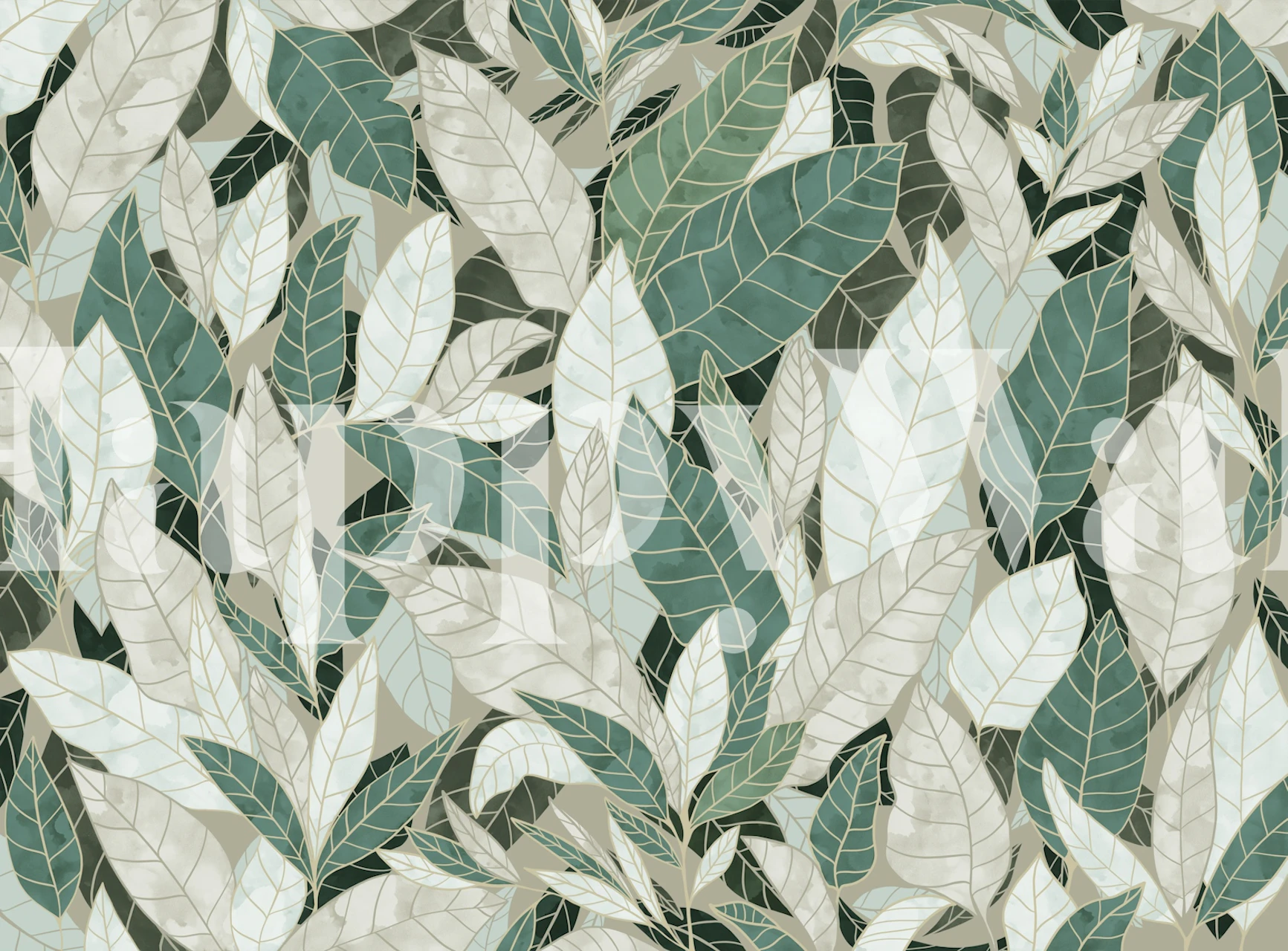 Watercolor and gold forest wallpaper in a room