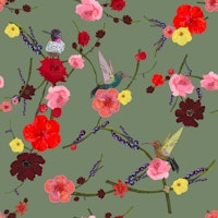 Birds with hibiscus and roses pattern tapete