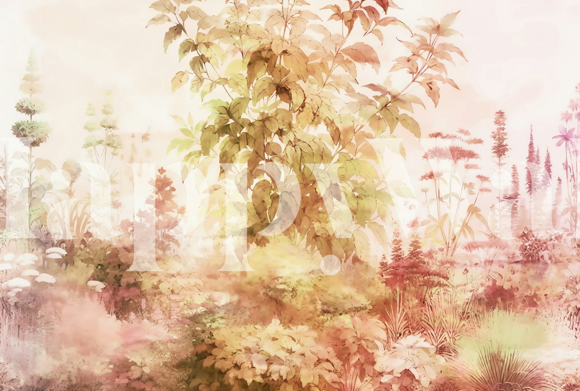 Soft pastel florals wallpaper in a room