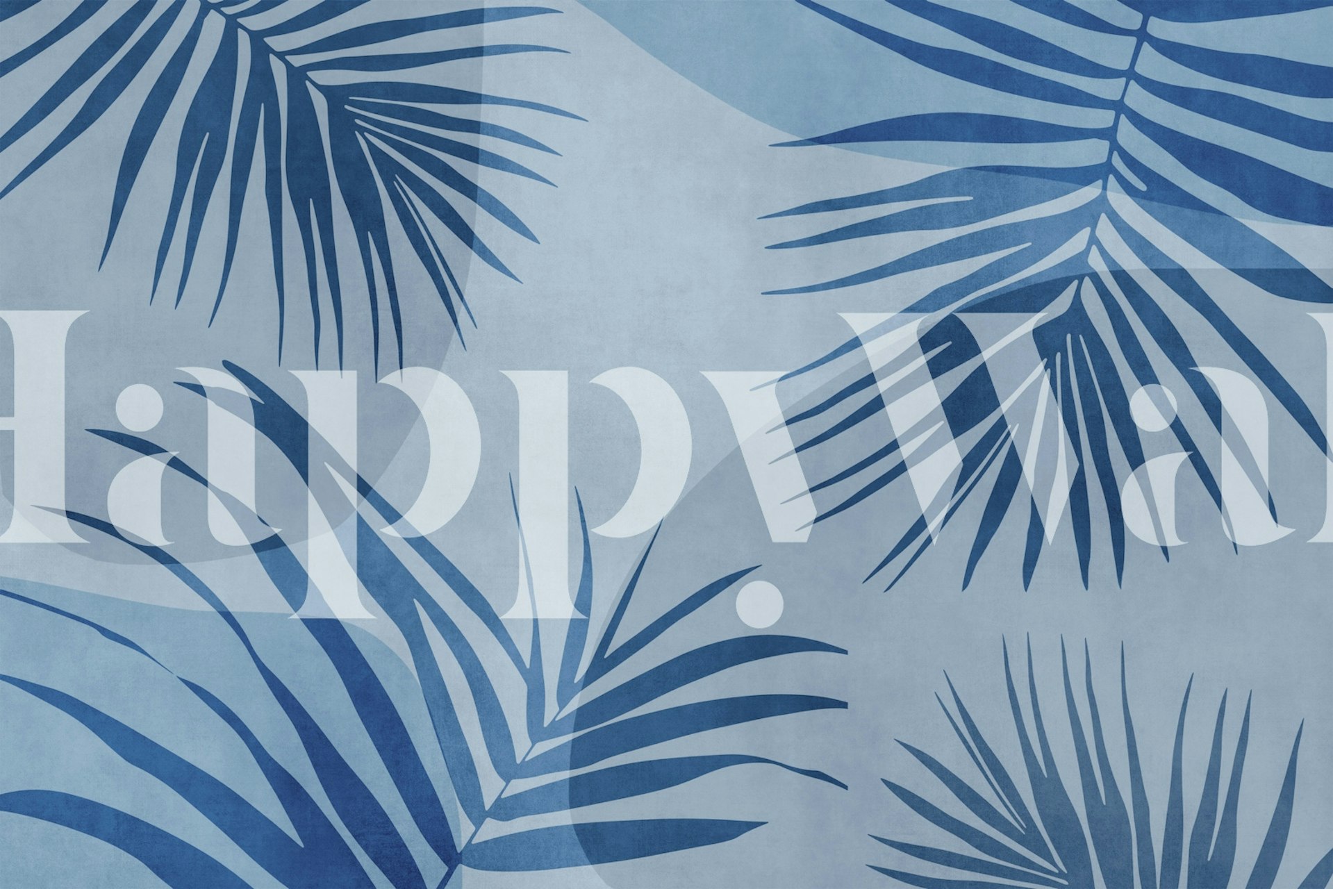 Tropical palm leaves in shades of blue on light background wallpaper