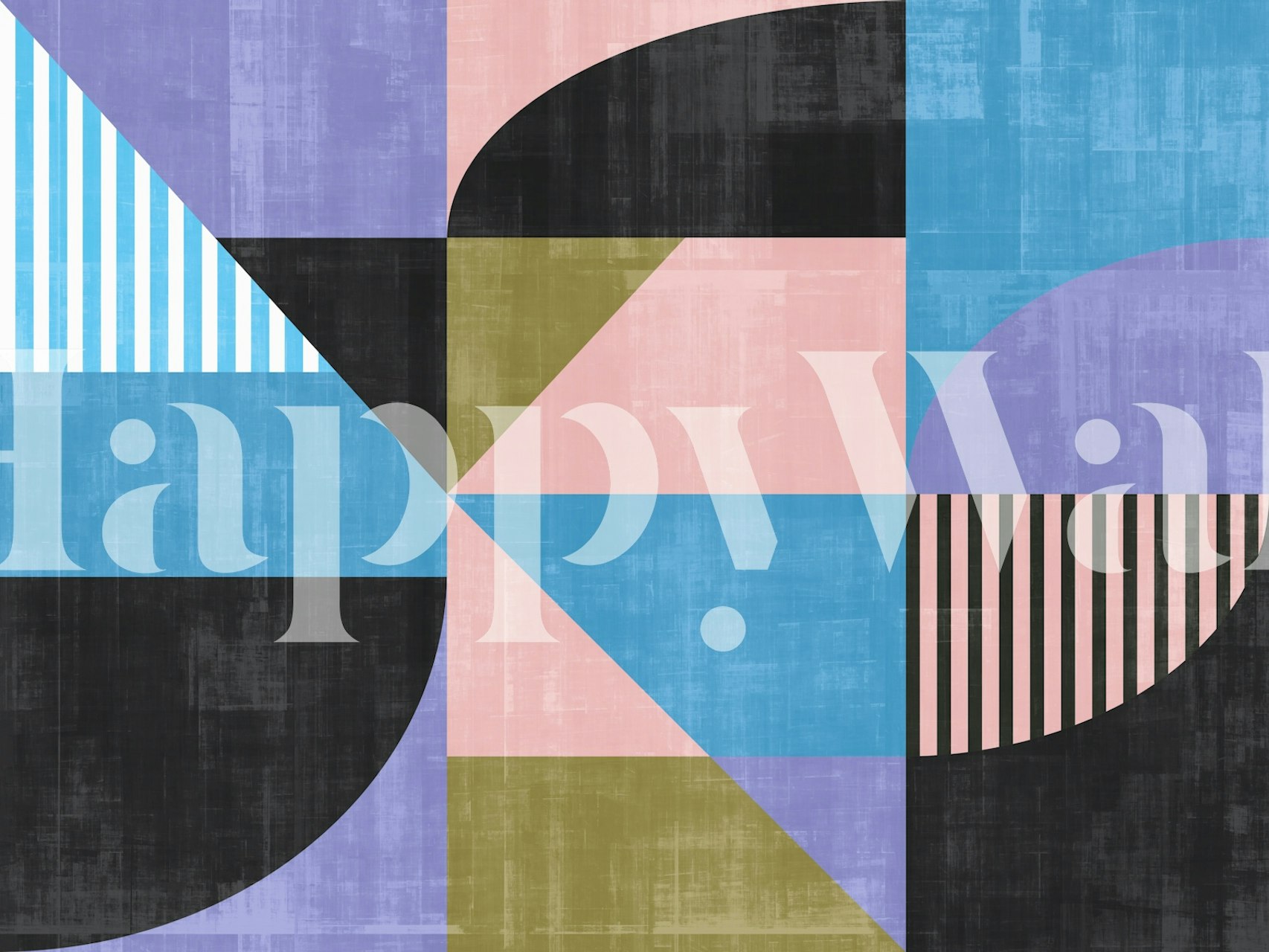 Geometric shapes in pink, blue, black, and green wallpaper