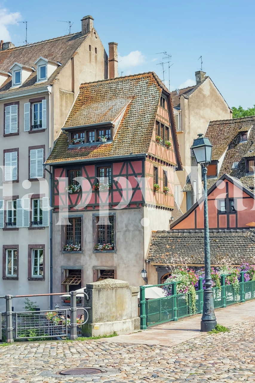 Historic town facades wallpaper in a room
