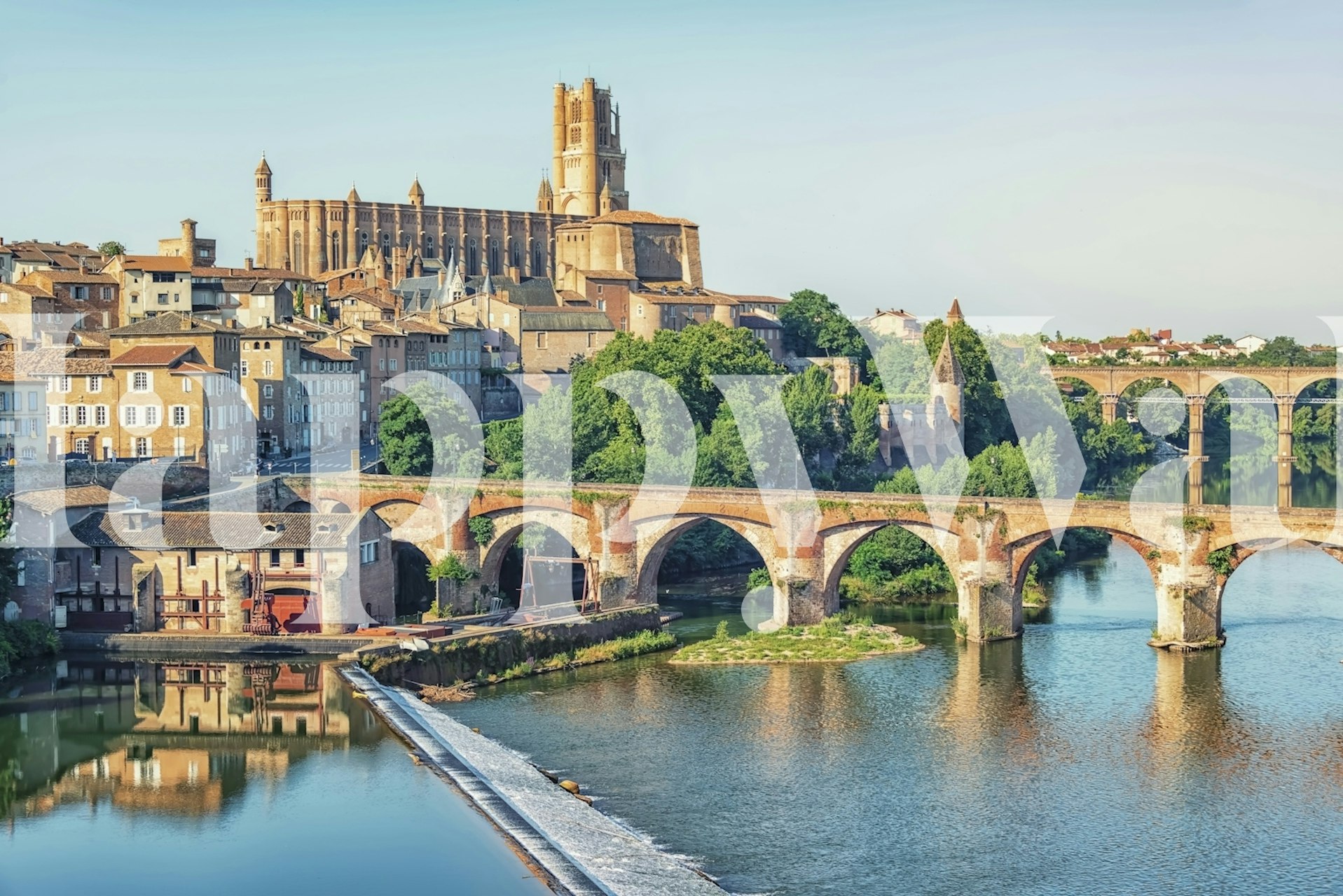 Scenic view of Albi city with historic buildings and bridges, blue sky wallpaper