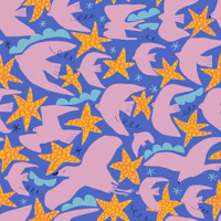 Pink birds in a starry purple sky tapeet
