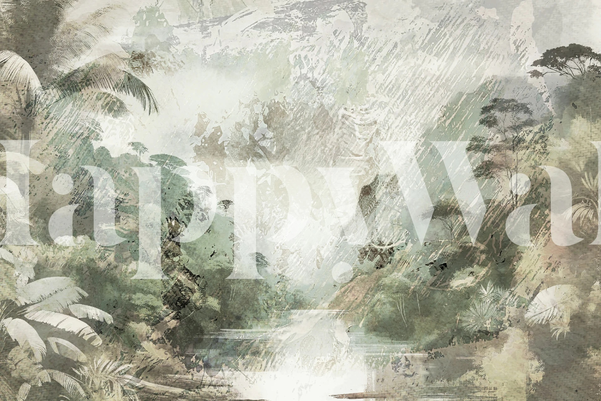 Misty Jungle Escape wallpaper in a room setting