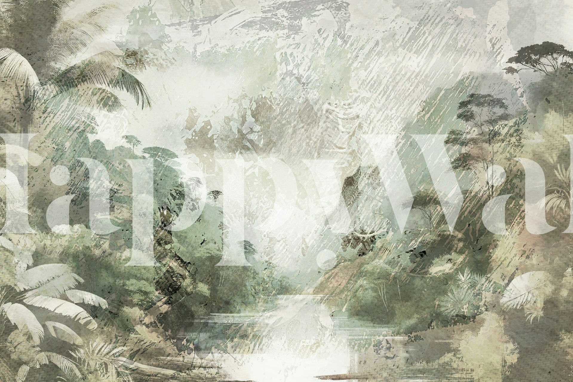 Misty Jungle Escape wallpaper in a room setting