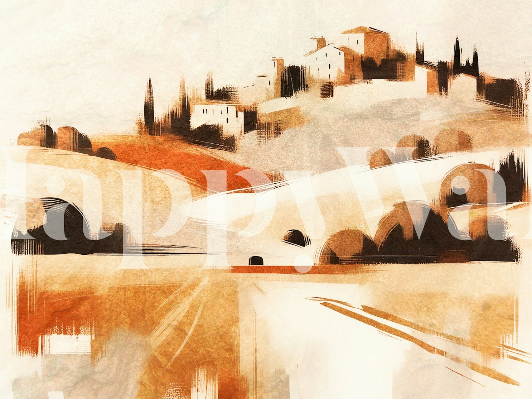 Rustic Tuscan Hills behang in een kamer