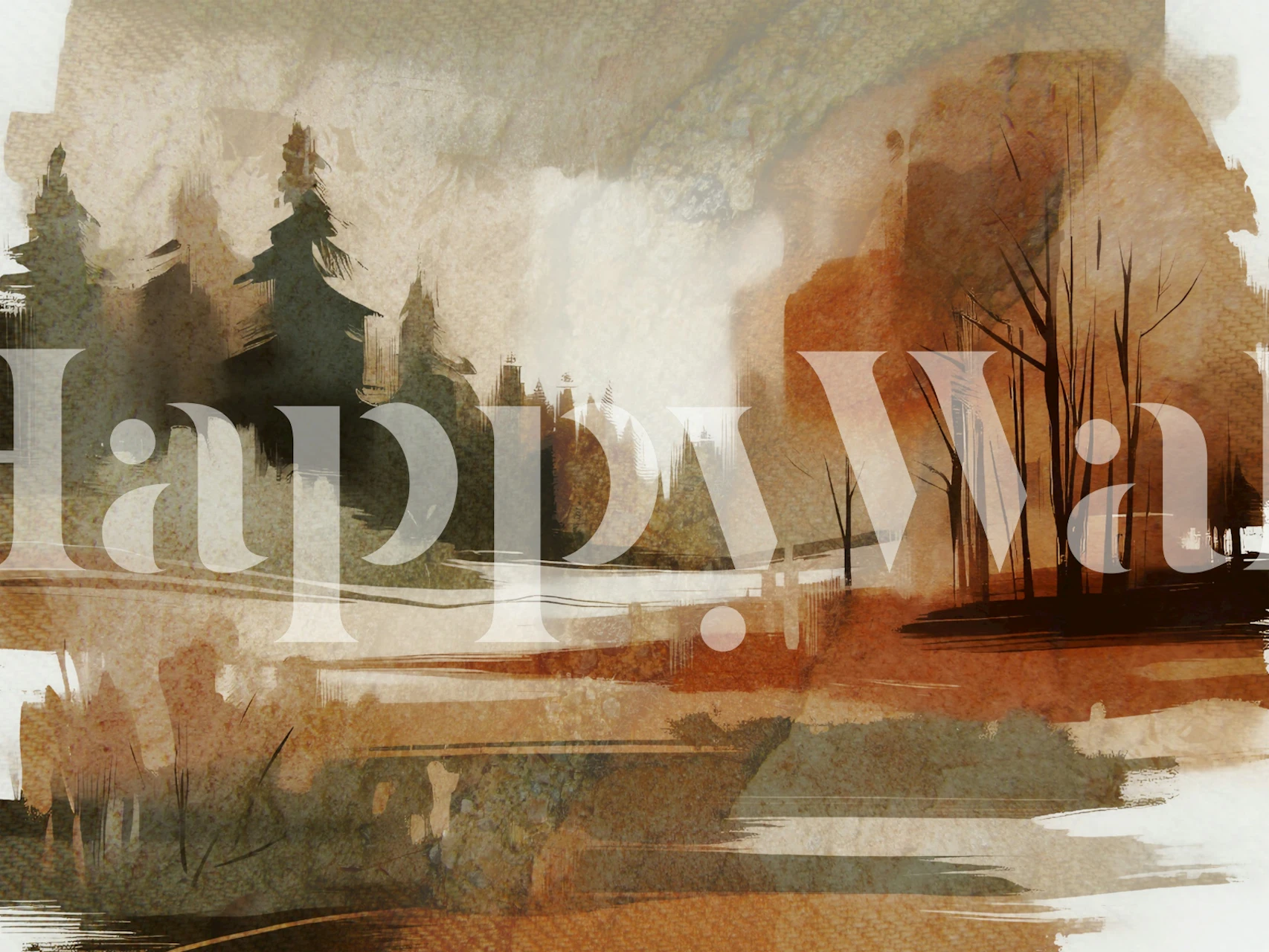 Rustic forest wallpaper in a room