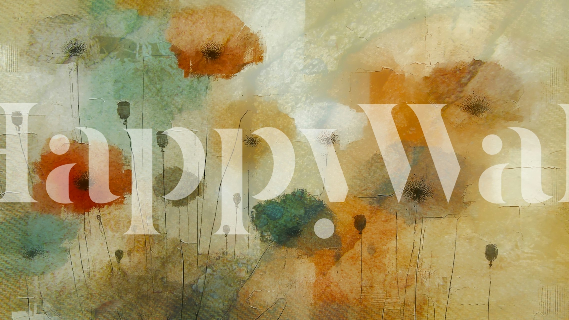 Rustic Poppy Field -tapetti huoneessa