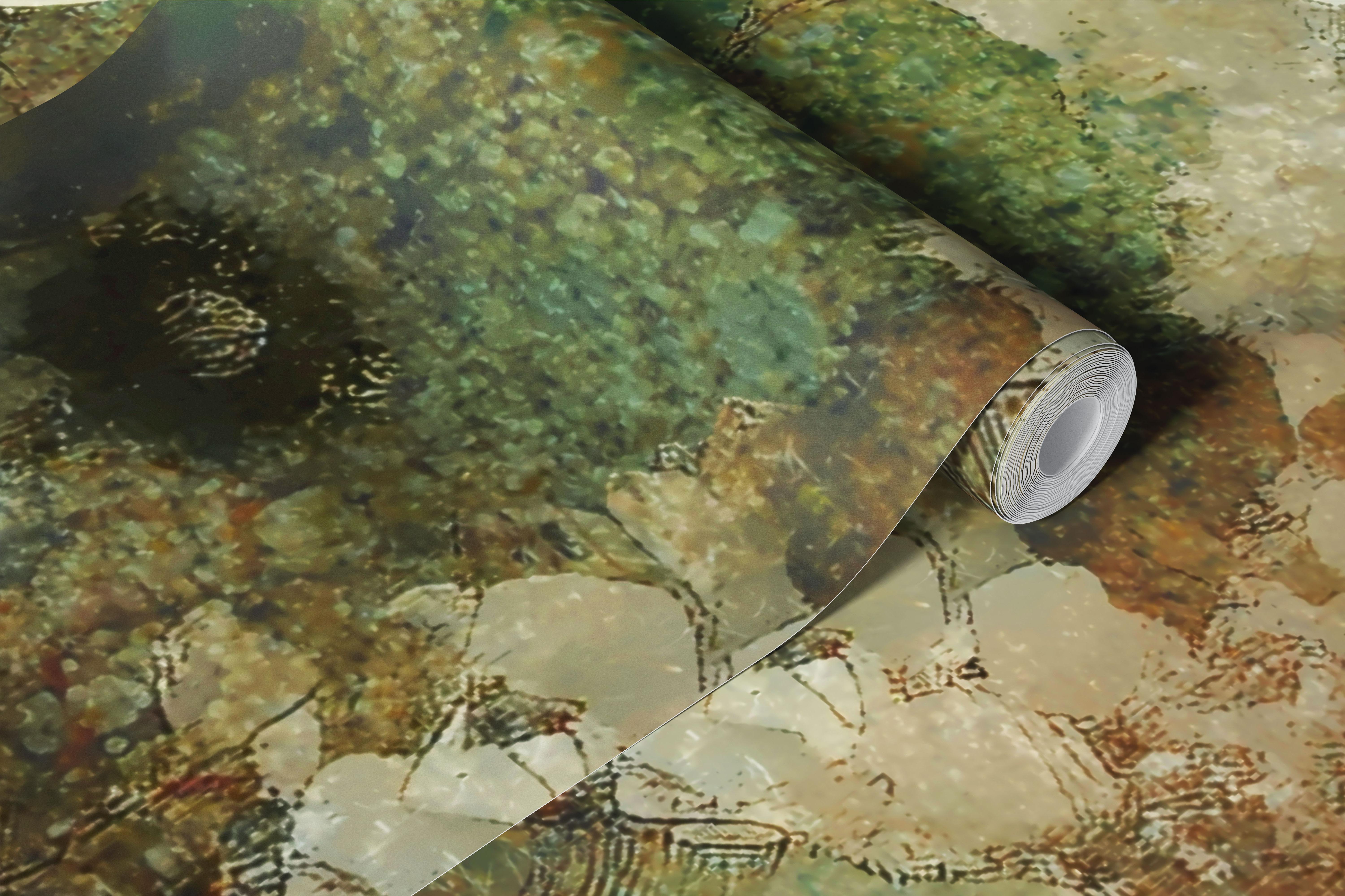 Vintage floral wallpaper with delicate white and orange flowers