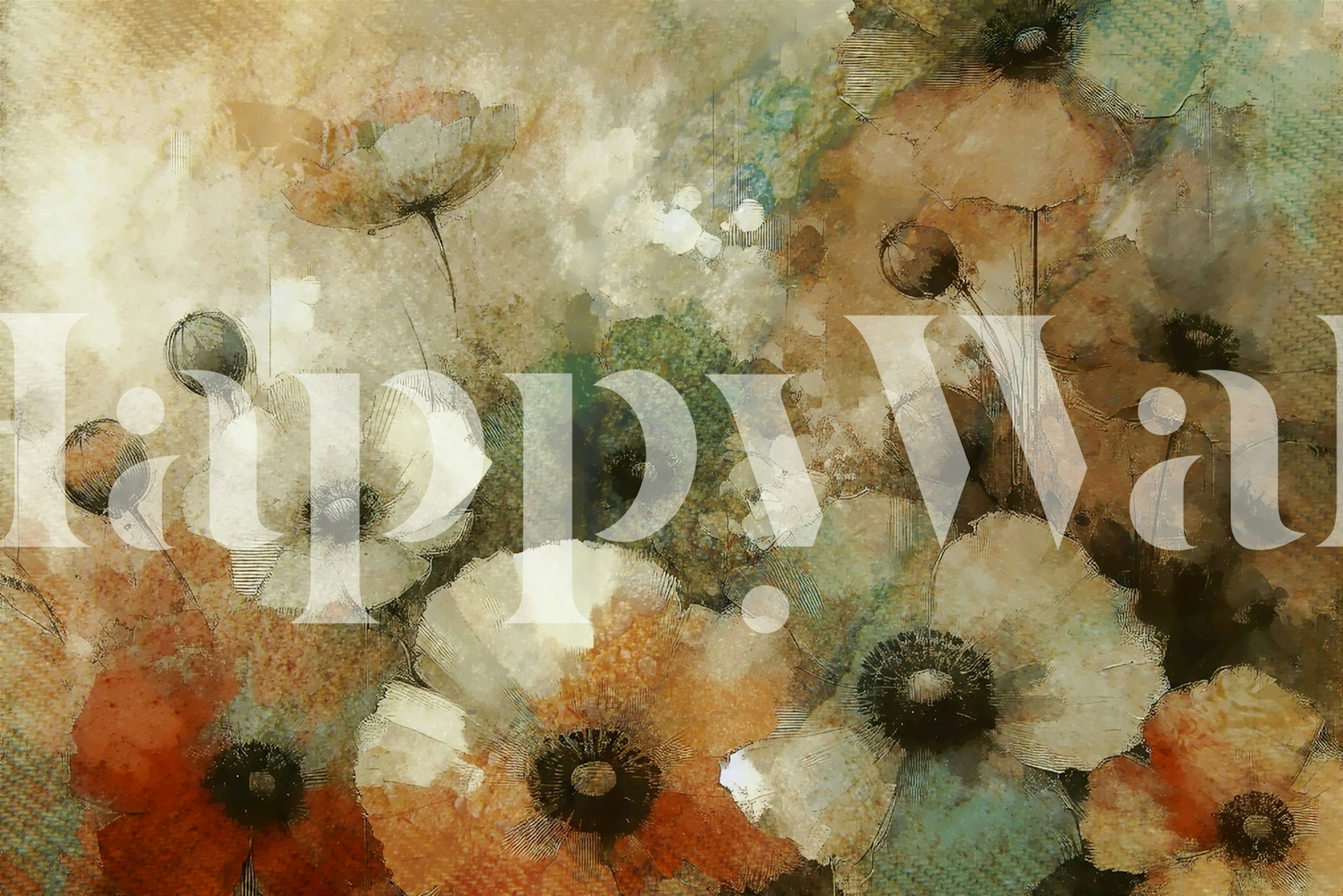 Vintage floral wallpaper with delicate white and orange flowers