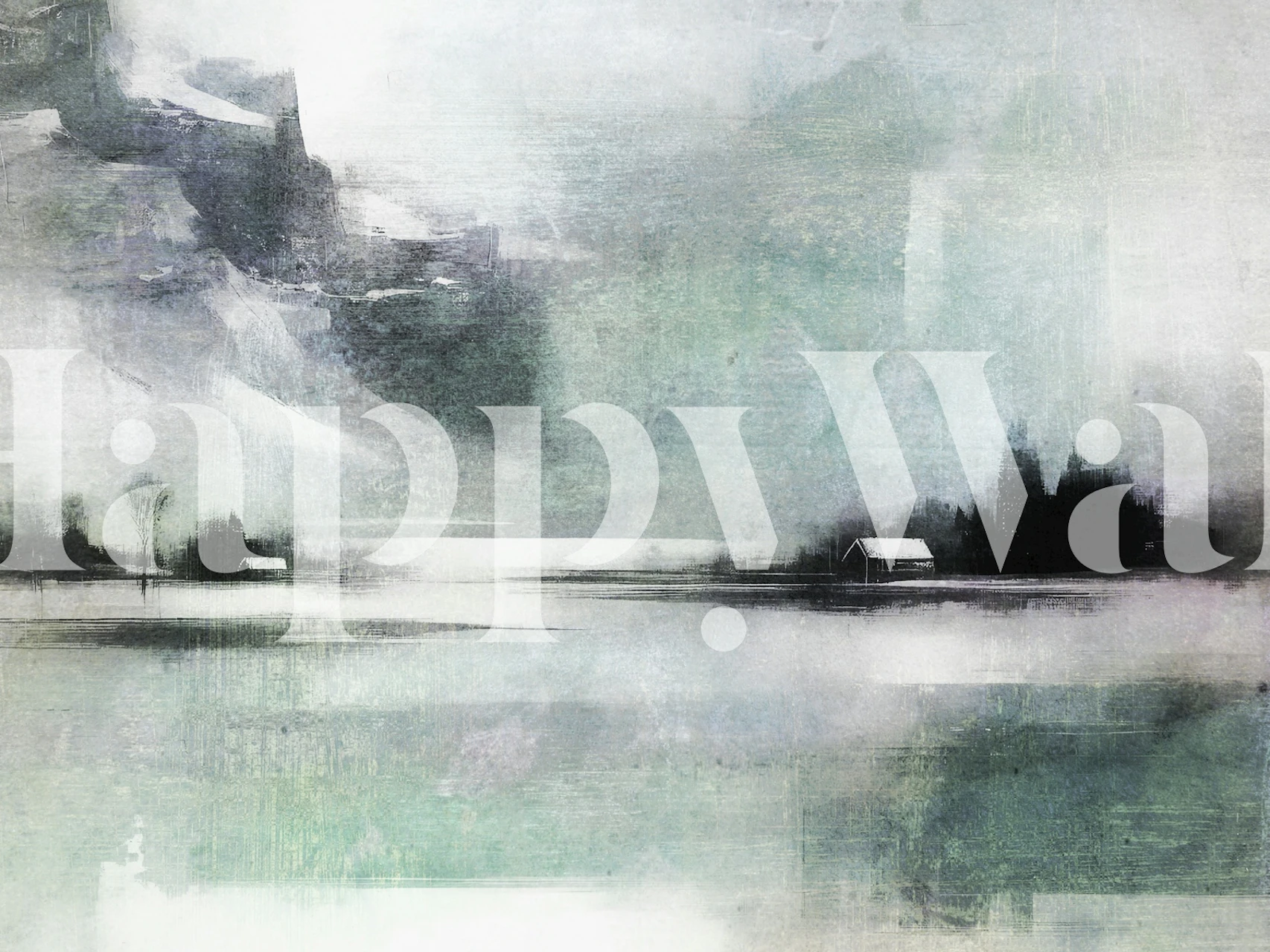 Subtle Scandinavian landscape with homes, muted colors, artistic wallpaper