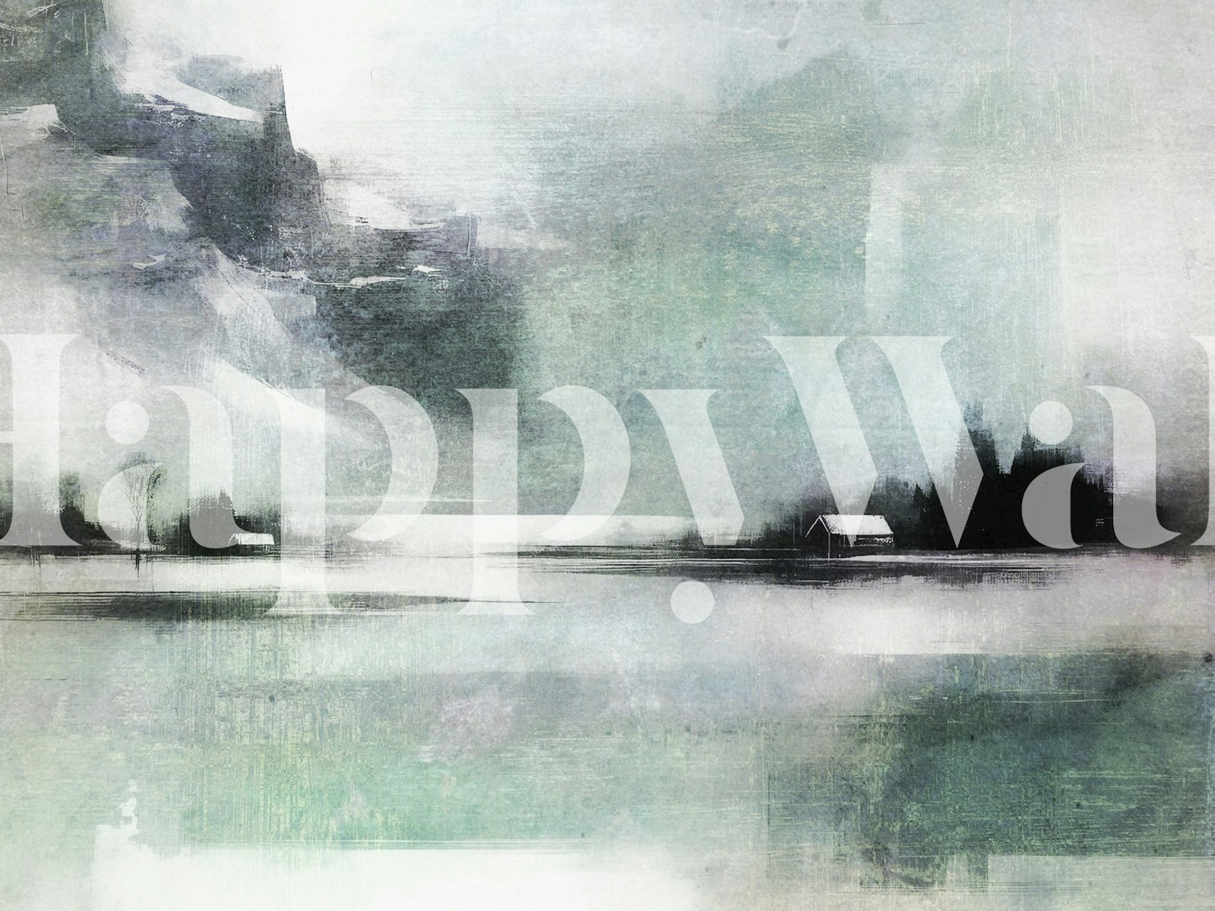 Subtle Scandinavian landscape with homes, muted colors, artistic wallpaper