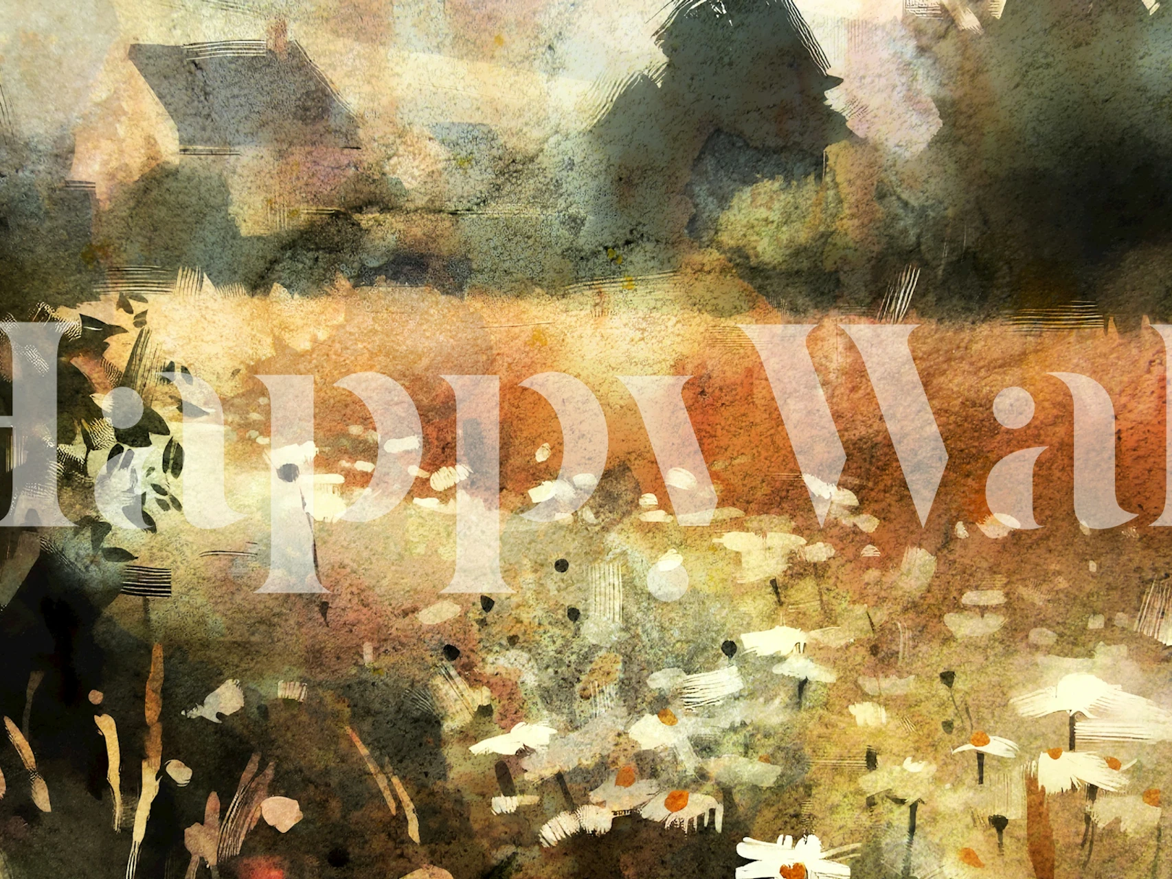 Daisy Field Sunset wallpaper in a room