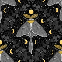 Luna moth, moon phases and ivy damask wallpaper