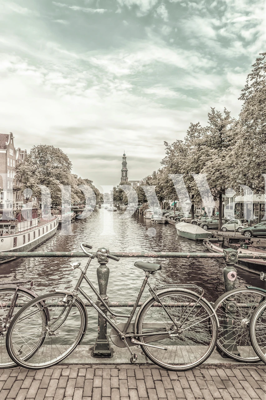 Vintage Amsterdam behangontwerp met fietsen