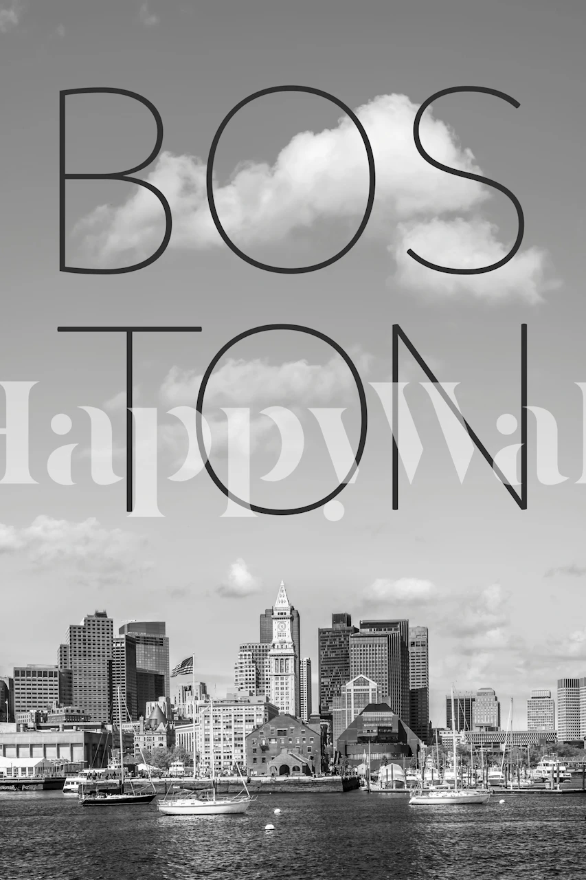 Boston Skyline Minimalist Tapet I Et Rum