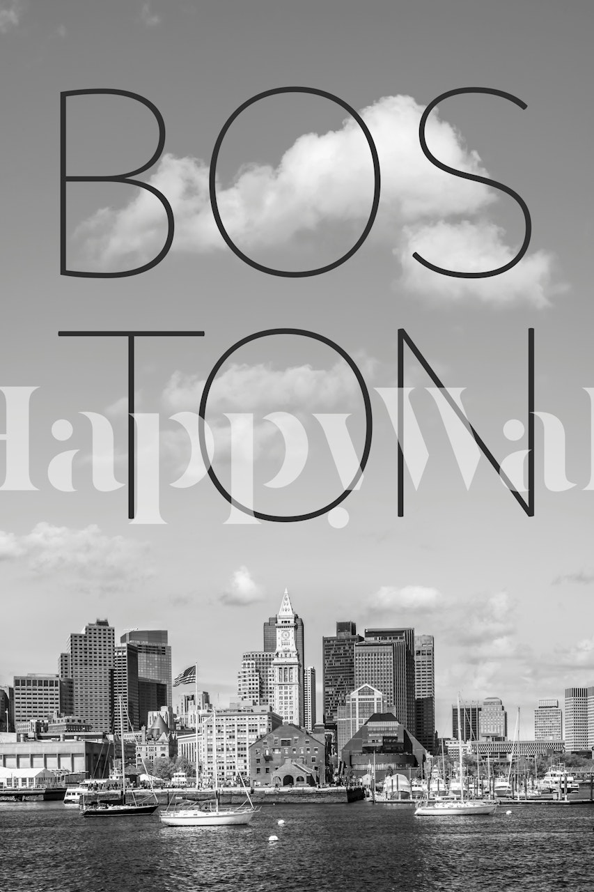 Boston Skyline Minimalist Tapet I Et Rom