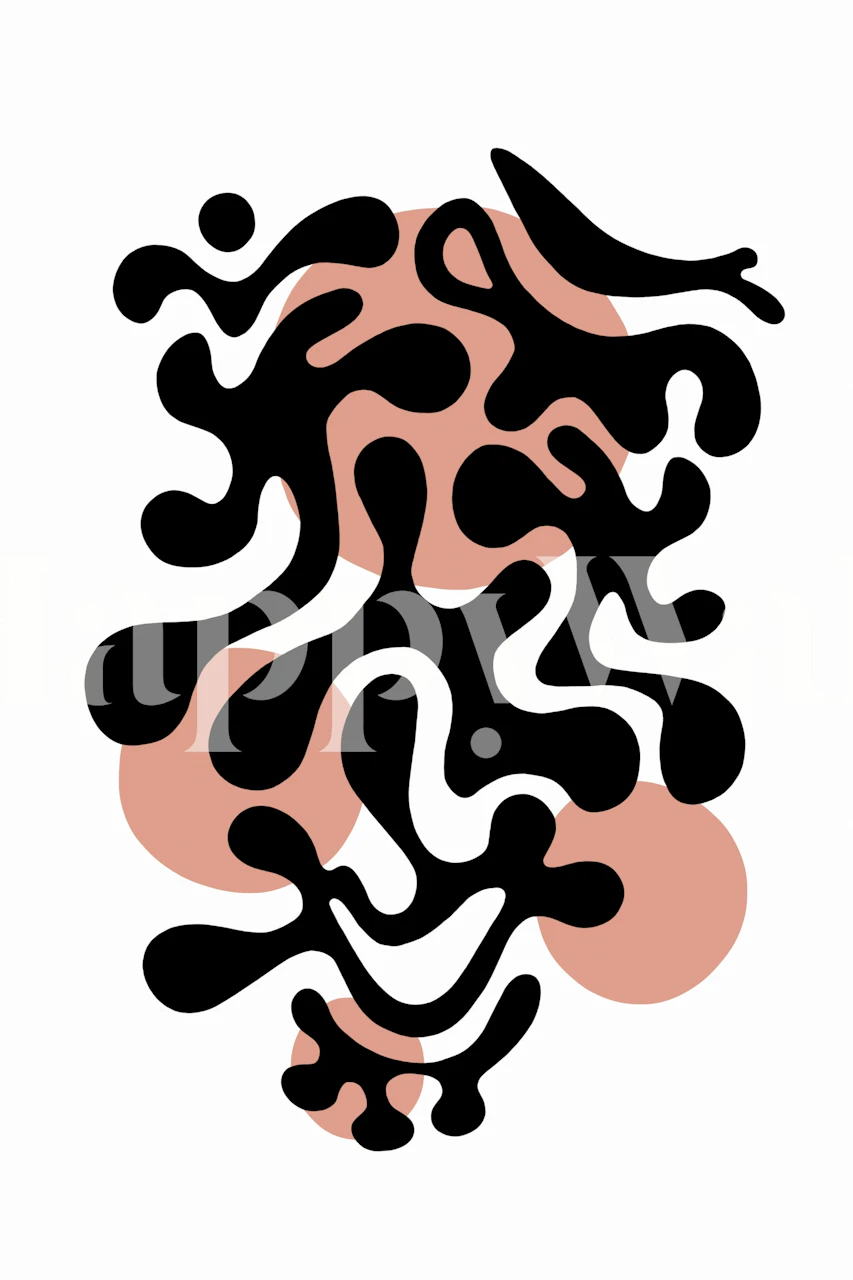 Abstract shapes in black and pink colors wall mural