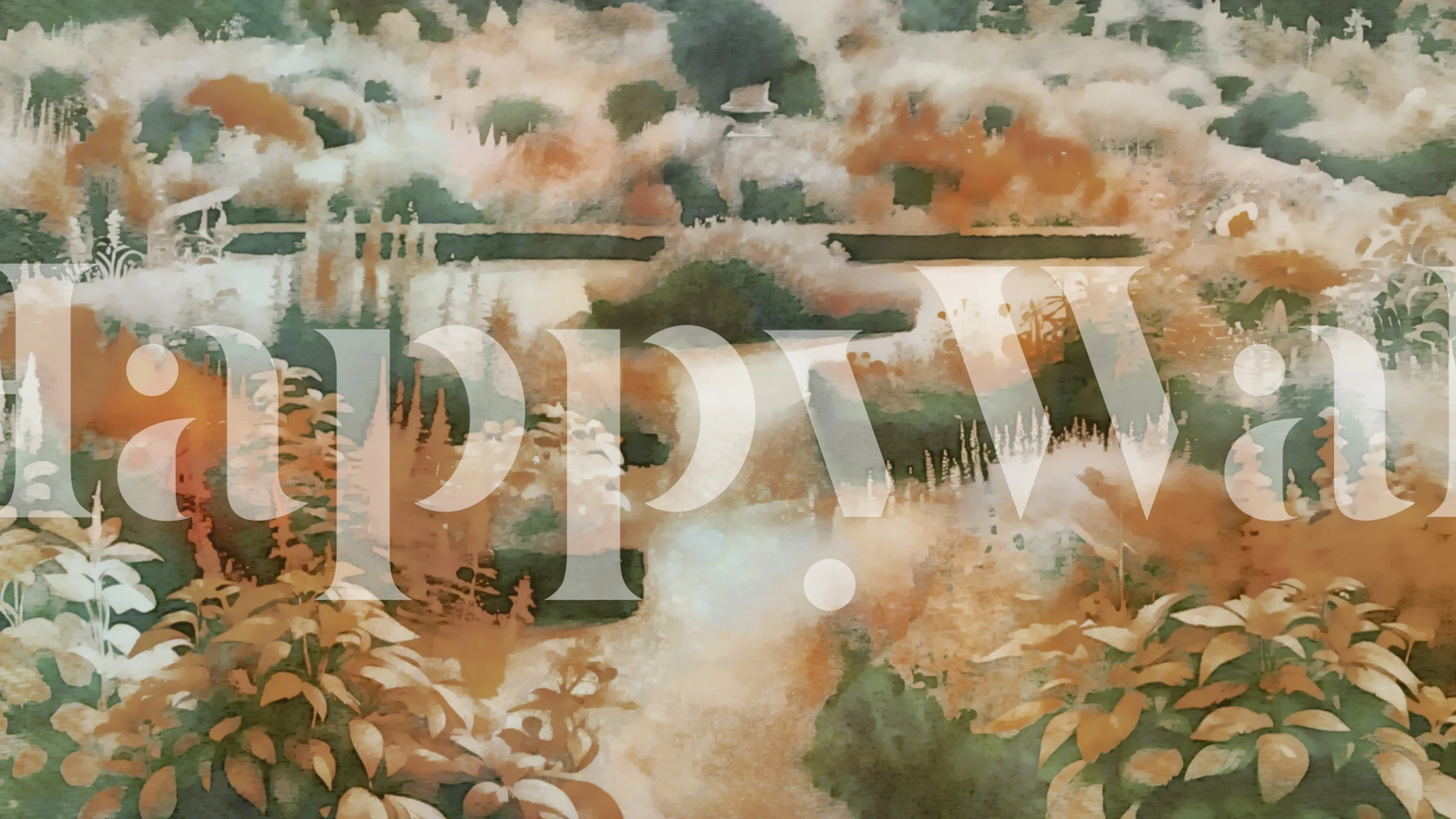 Autumnal watercolor garden wallpaper in a room