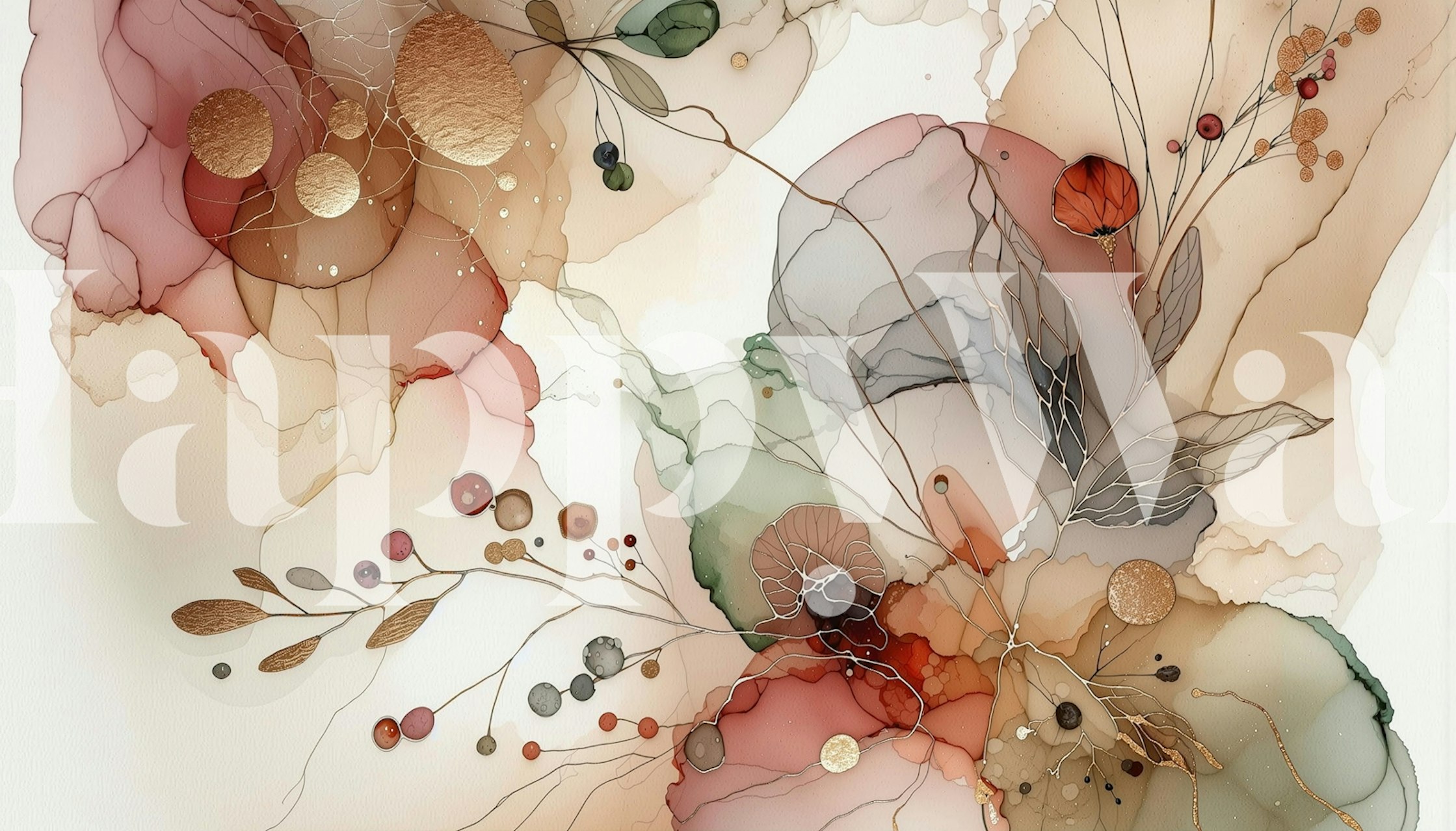 Abstract Botanical Hues Tapete in einem Zimmer