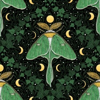 Luna moth, moon phases and ivy damask 2 wallpaper