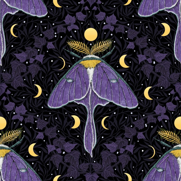 Luna moth, moon phases and ivy damask 3