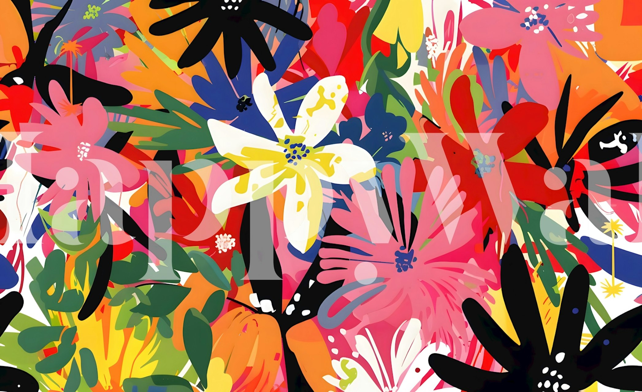 Papel tapiz floral colorido en una habitación