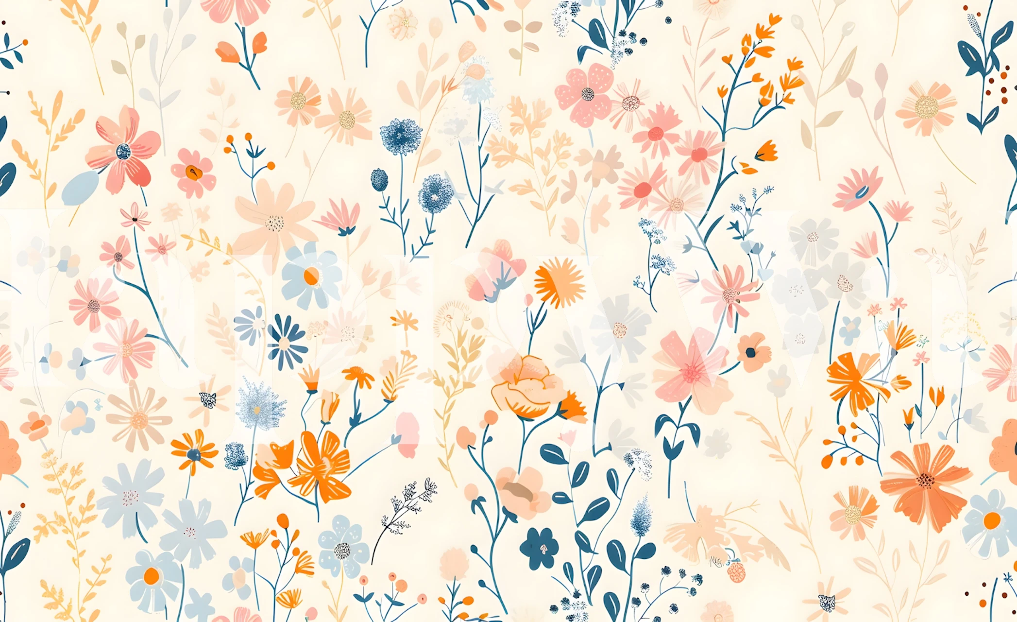Colorful flowers on soft cream background botanical wallpaper