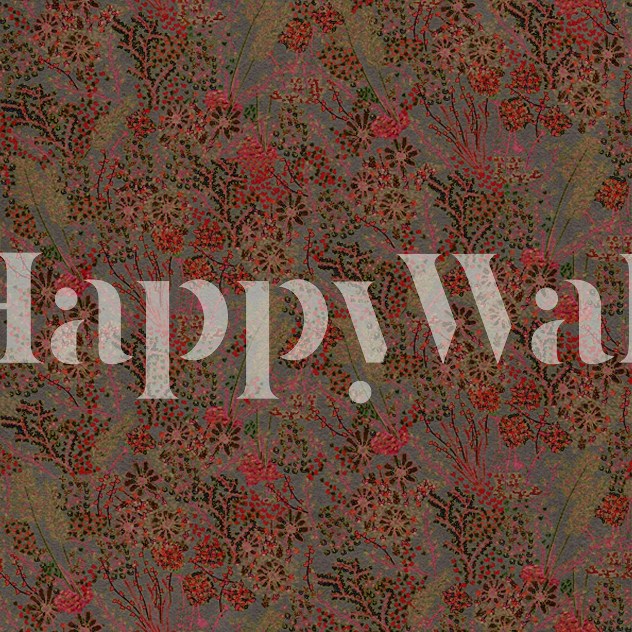 Floral pattern wallpaper featuring red and yellow flowers on a dark background