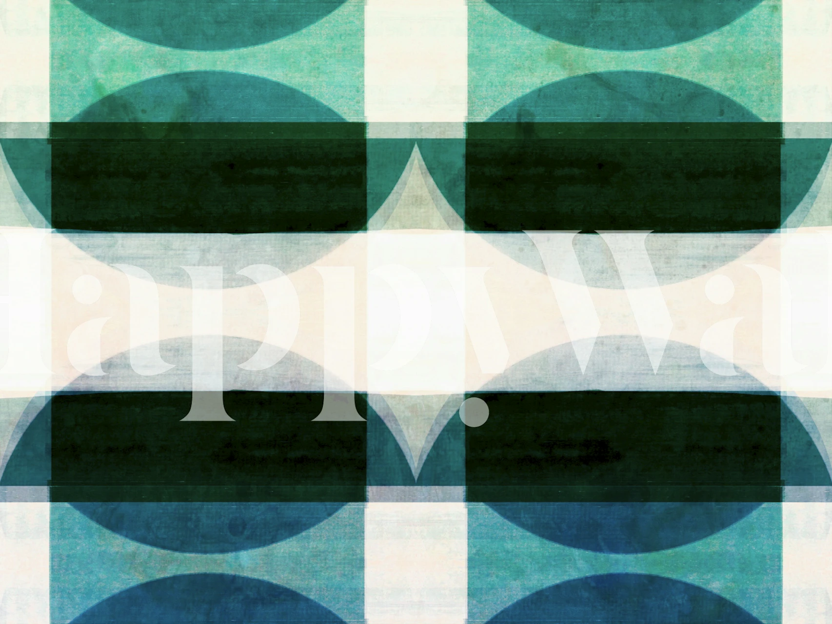 Geometric patterns in teal, green, and white wallpaper
