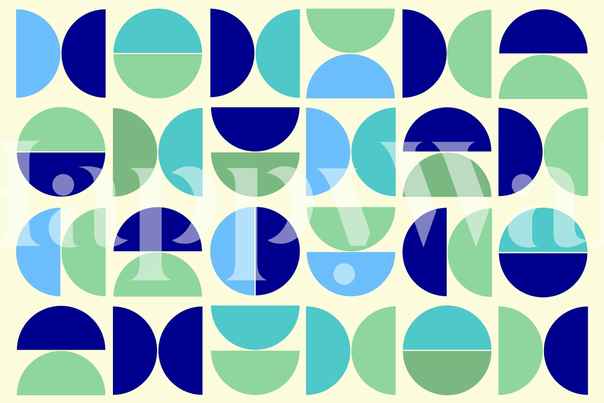Geometric circles and semicircles in blue, aqua, and green wallpaper