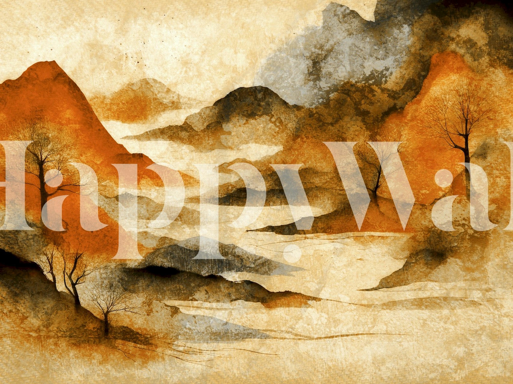 Autumn Mountain Hues tapet i ett rum