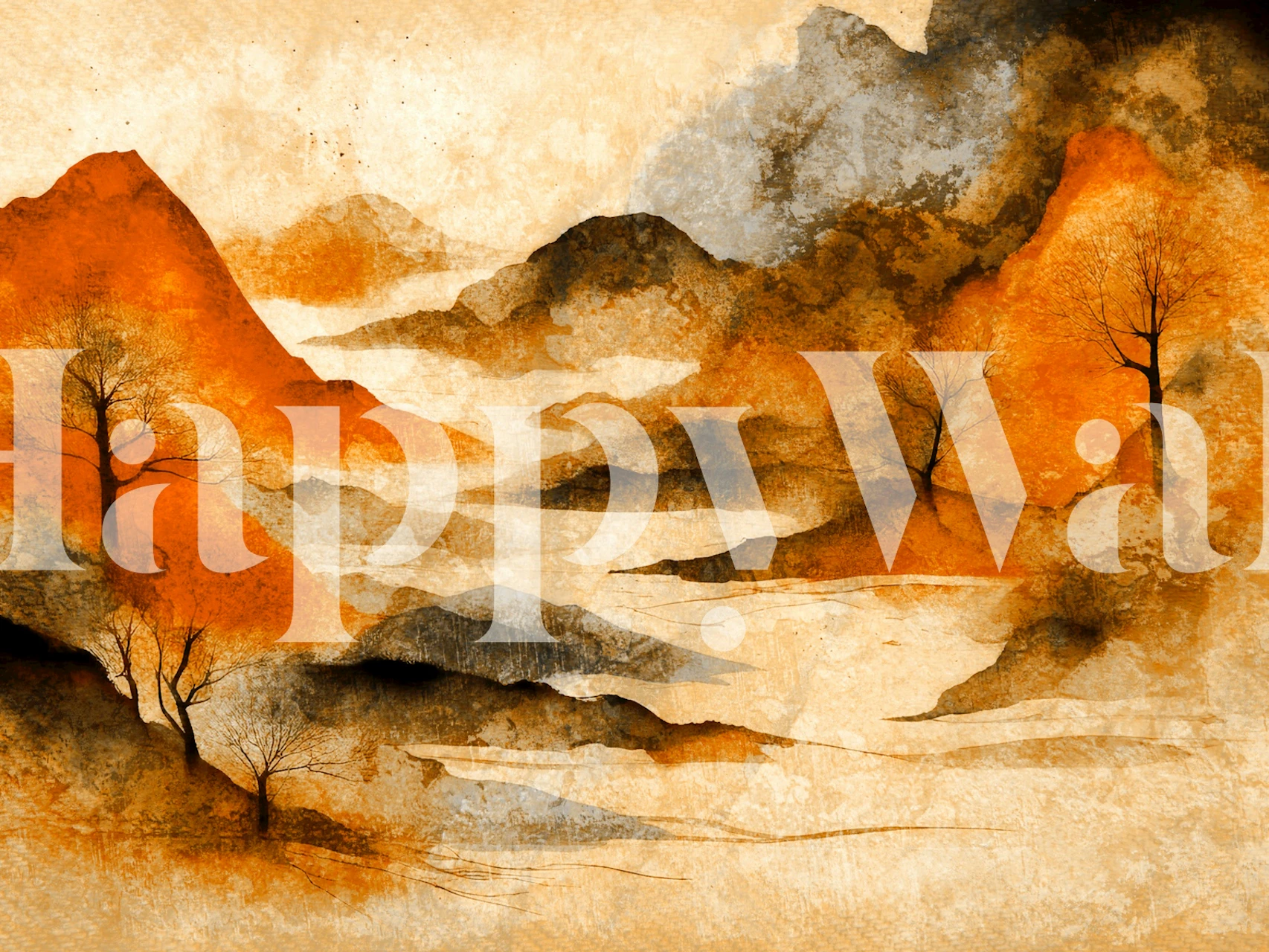 Autumn Mountain Hues wallpaper in a room