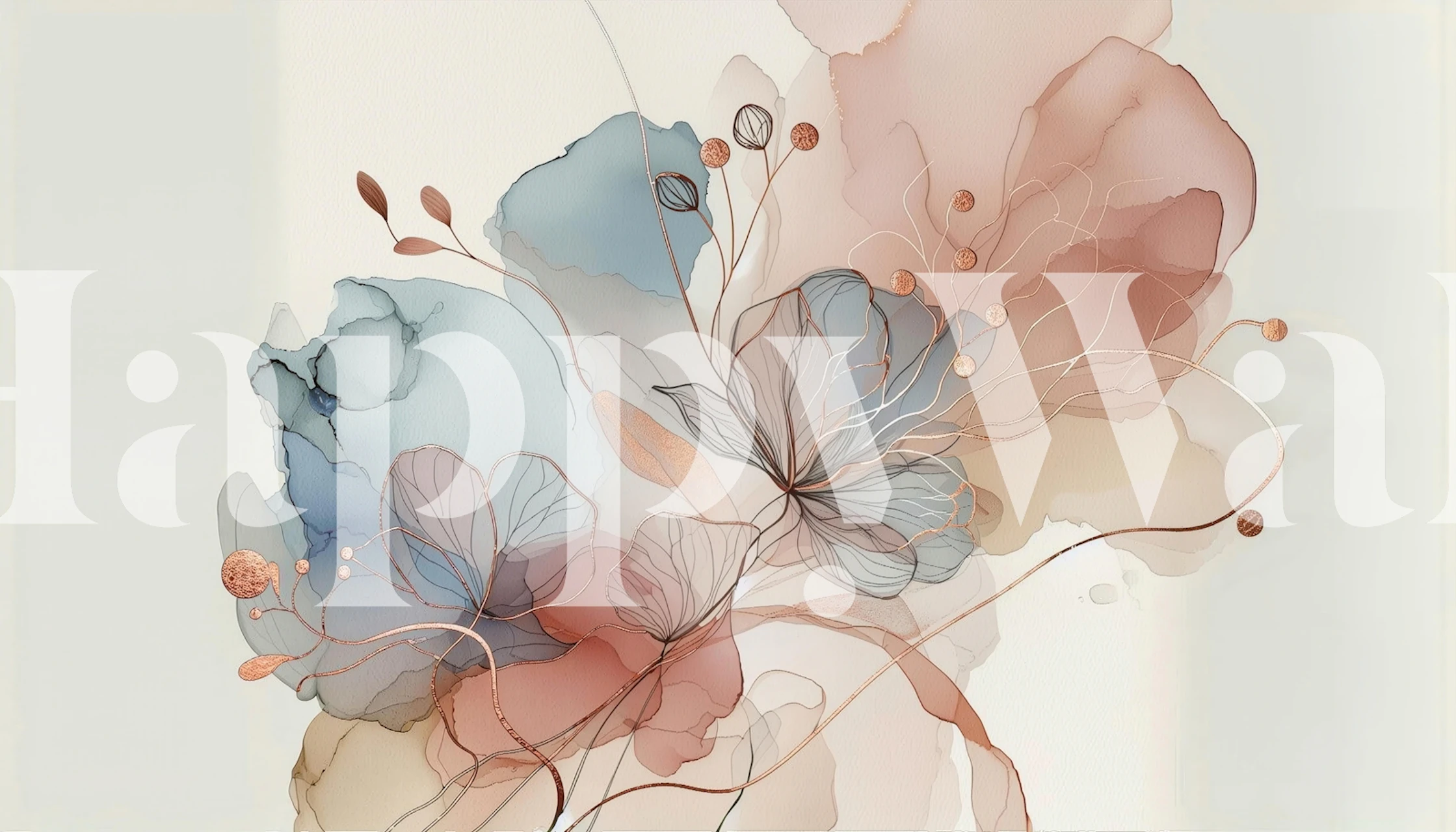 Floral designs with blush, blue, and beige colors in soft watercolor style wallpaper