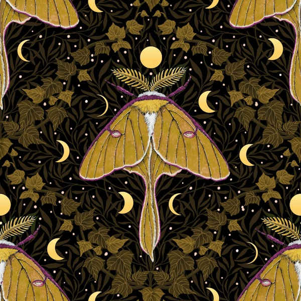 Luna moth, moon phases and ivy damask 4