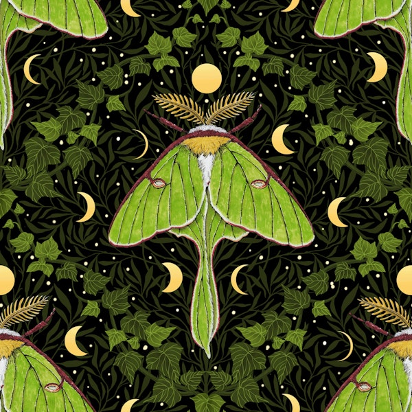 Luna moth, moon phases and ivy damask 5