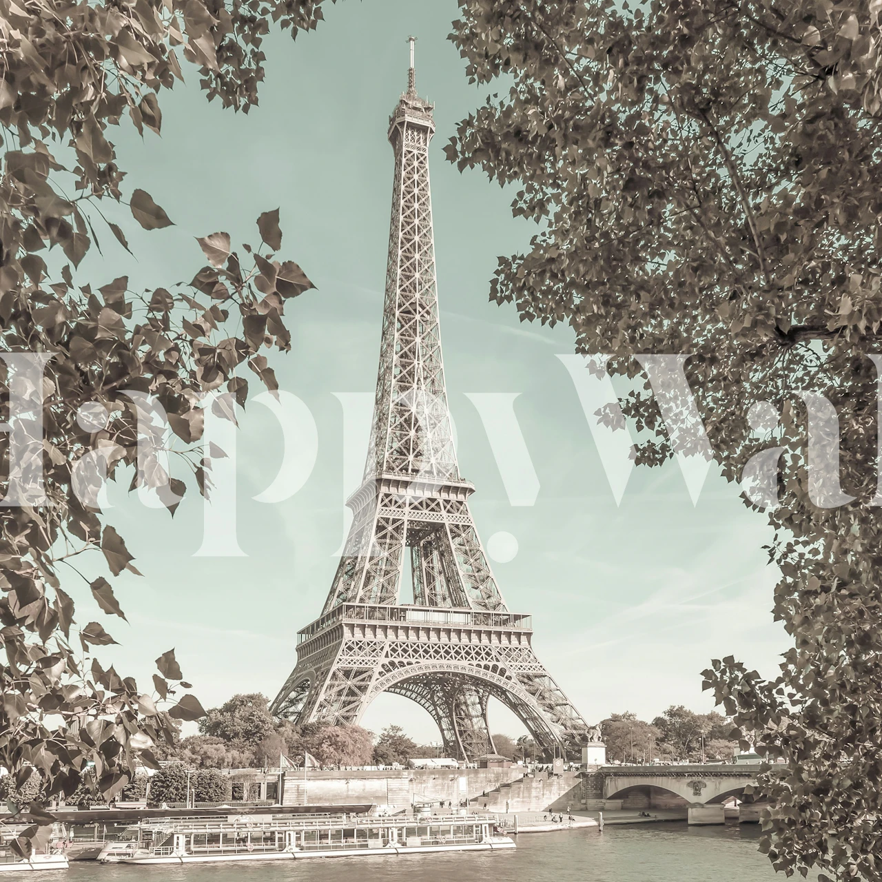 Eiffel Tower and River in soft black and white wallpaper
