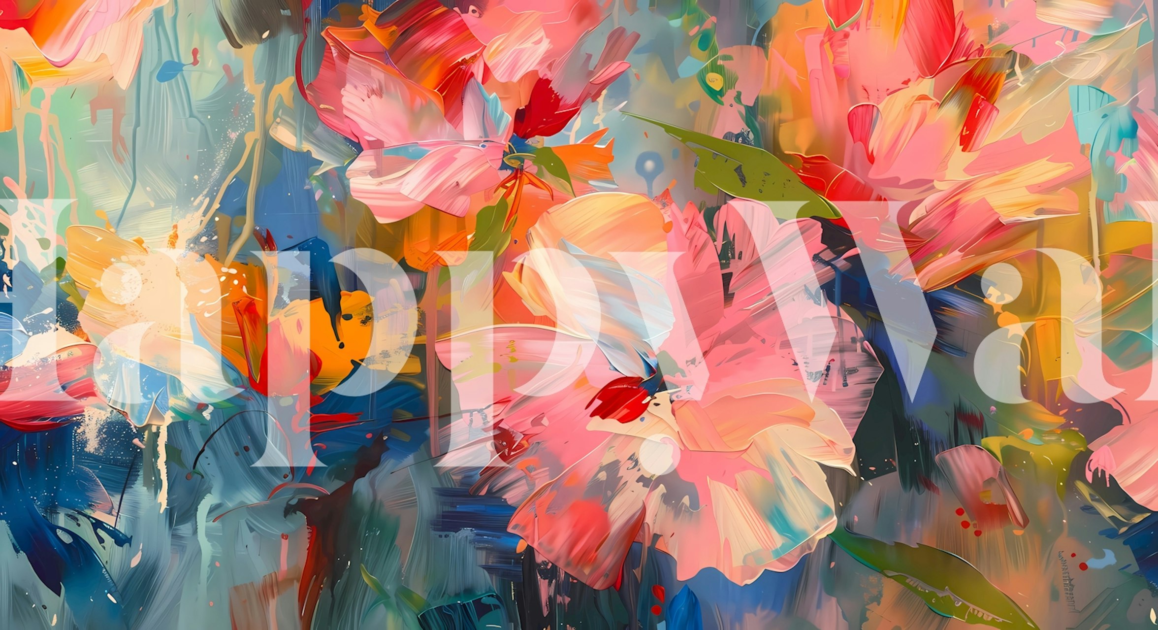 Colorful abstract floral wallpaper with pink and blue tones