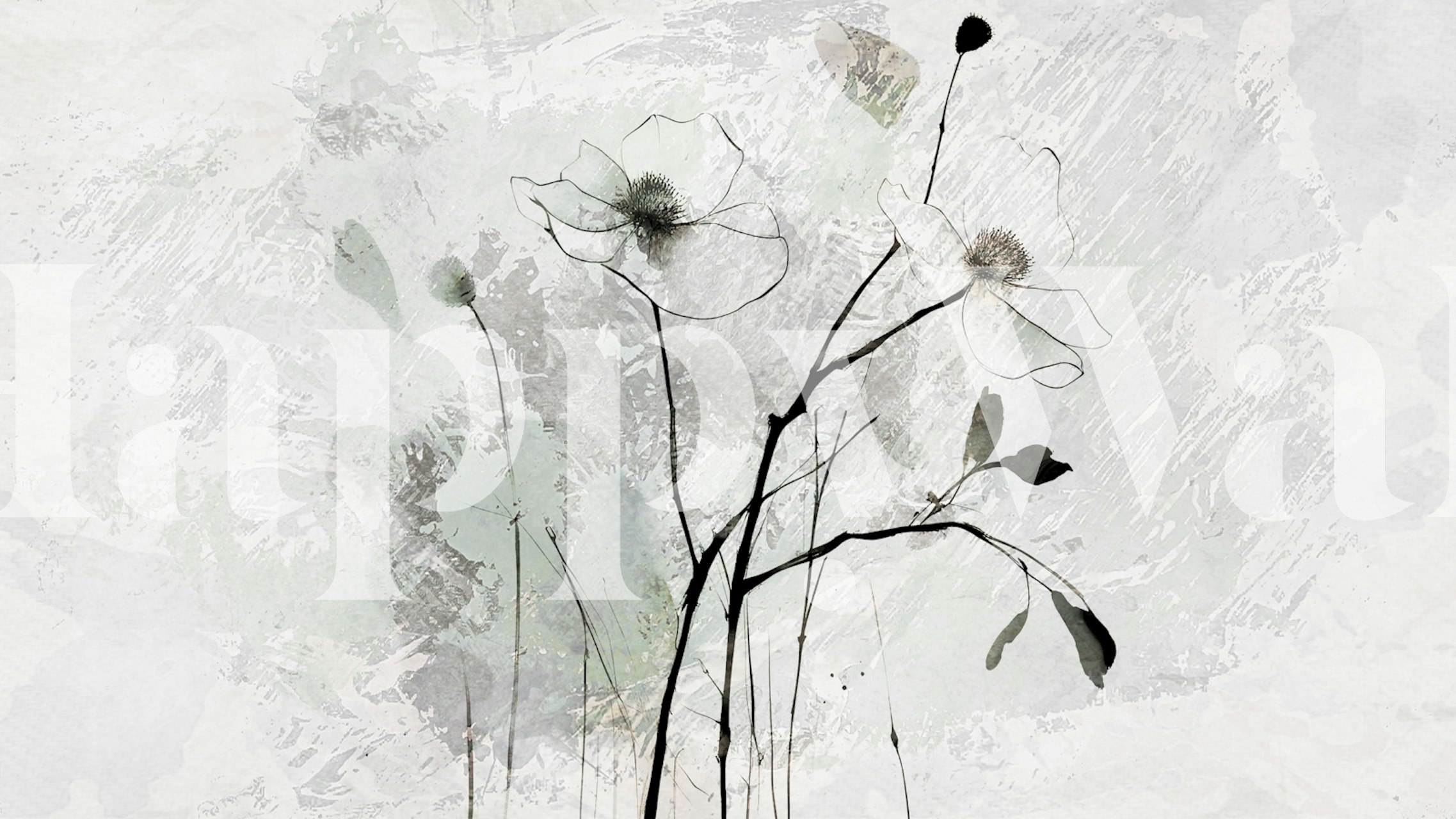 Delicate floral motifs in soft greens and whites on textured background wallpaper